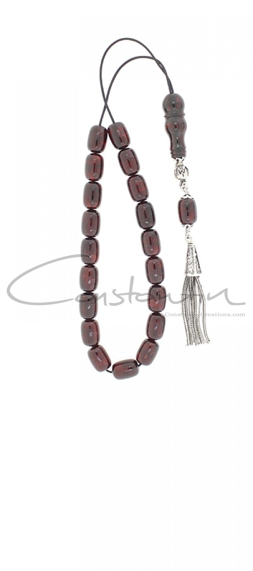 Dark Red Natural amber, hand crafted Greek komboloi, worry beads