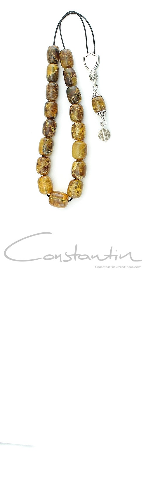 Selected multicolor Dominican Amber, Greek komboloi of 17 beads and silver.