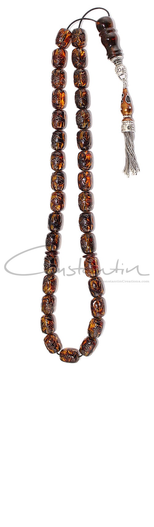 Worry beads set made of natural amber,hand carved beads.