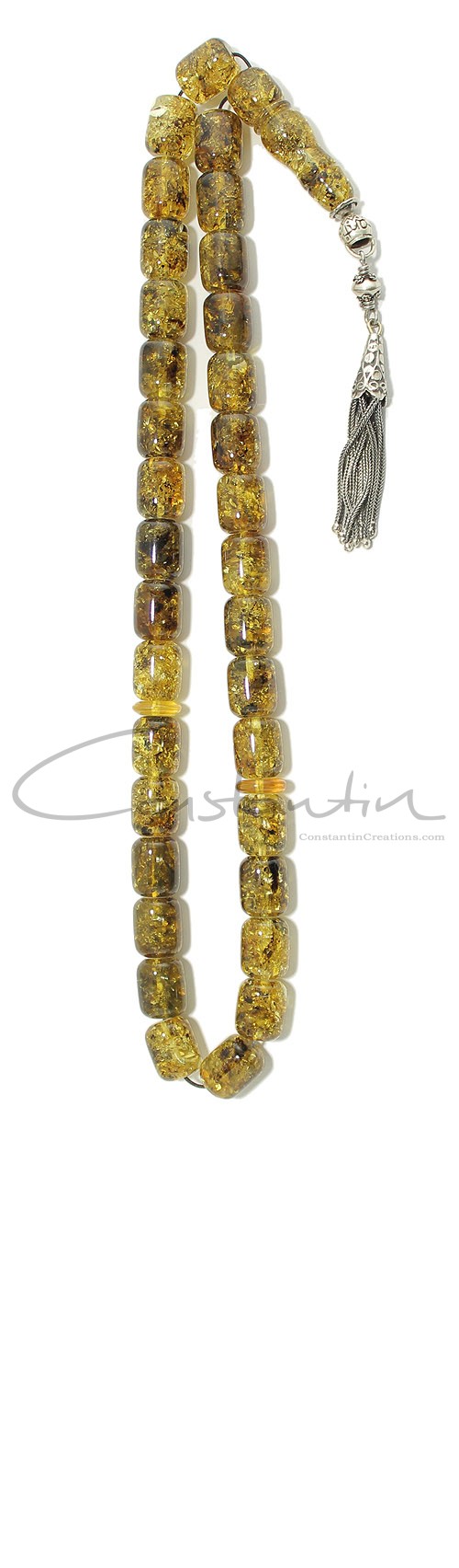 Greenish, Amber worry beads set, made of 100 % natural amber, pressed.