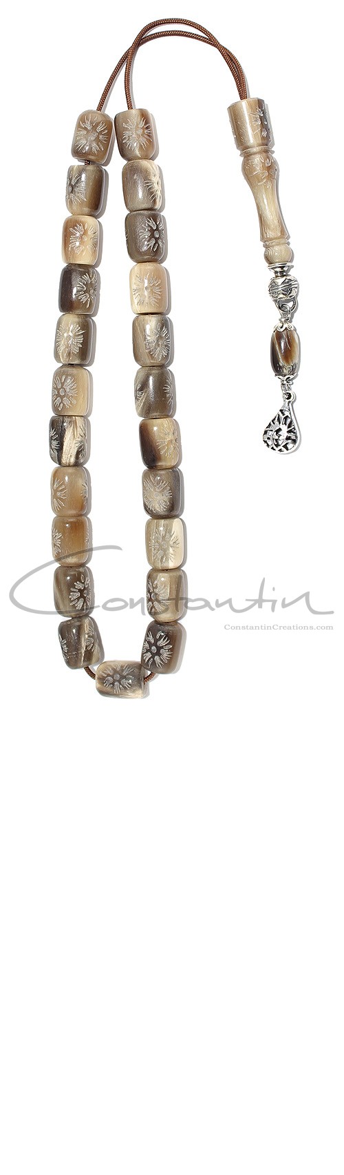 Multi color, hand engraved, natural horn beads.