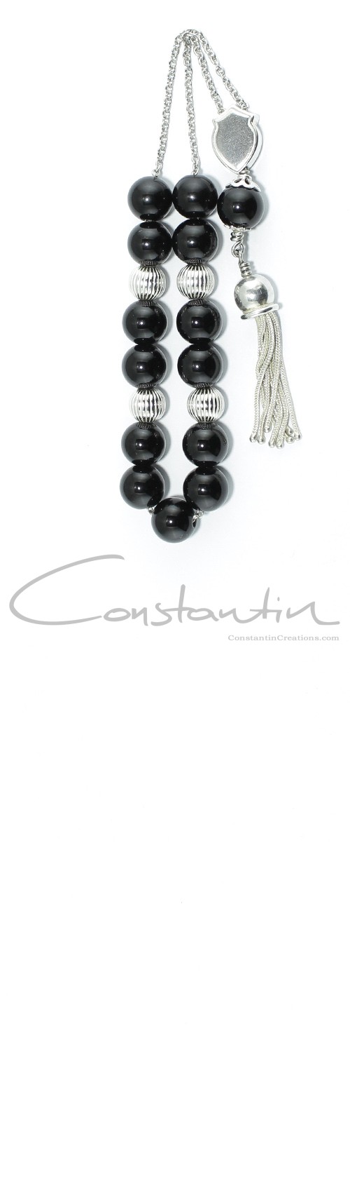 Greek komboloi made of silver beads,silver parts and natural Black Onyx stone.