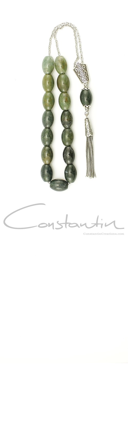 African Jasper stone in two tones of green. Hand crafted Greek komboloi.