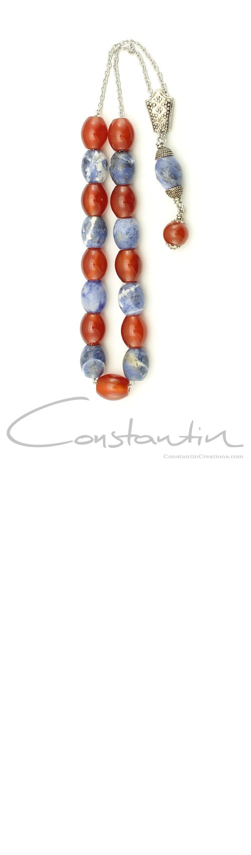 Blue Sodalite & Red agate natural gemstone komboloi.