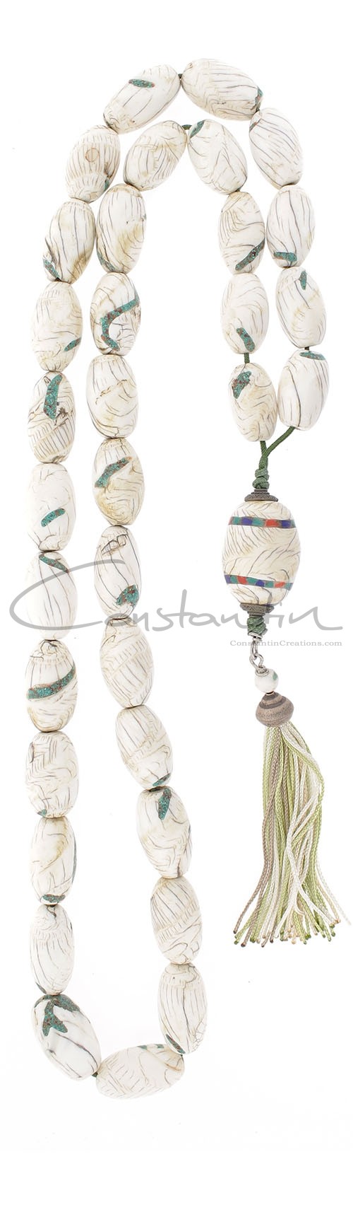 Table worry beads set made of Fossilized Sea Shell. Collection item.