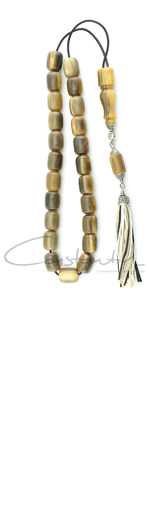 Multi color, Greek Komboloi of drum shape, natural horn beads.