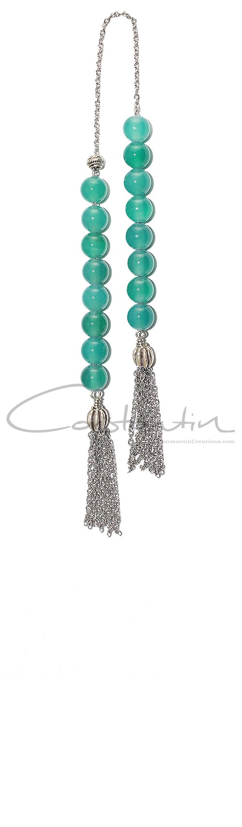 Mini worry beads (begleri) made of Natural Green Agate stone beads.