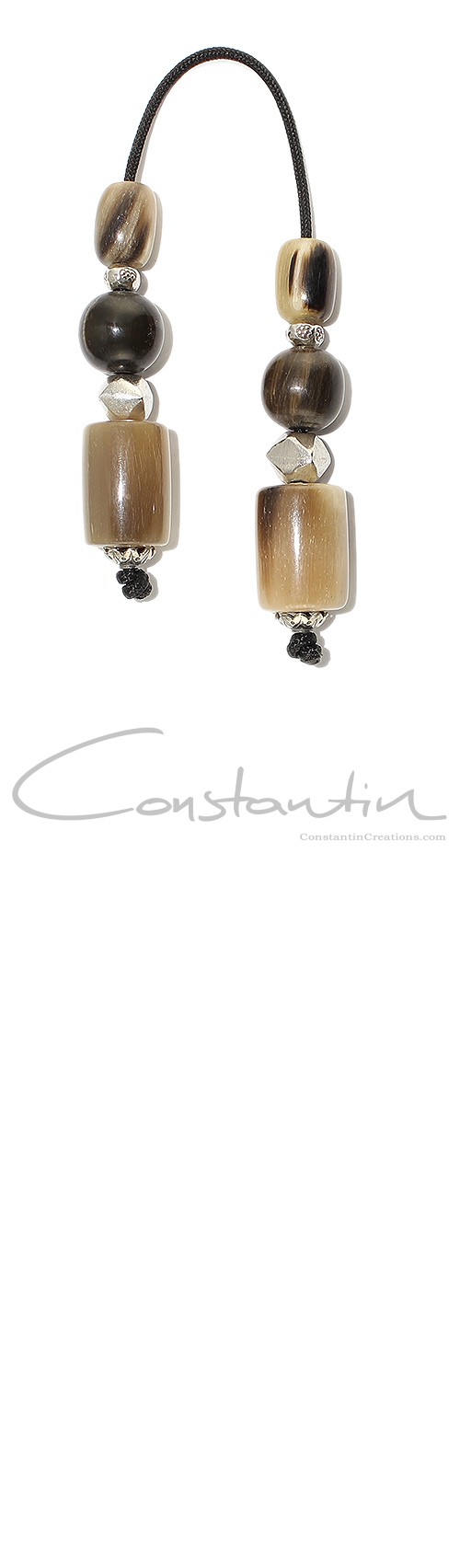 Mini worry beads (begleri) made of Water Buffalo horn and sterling silver parts.