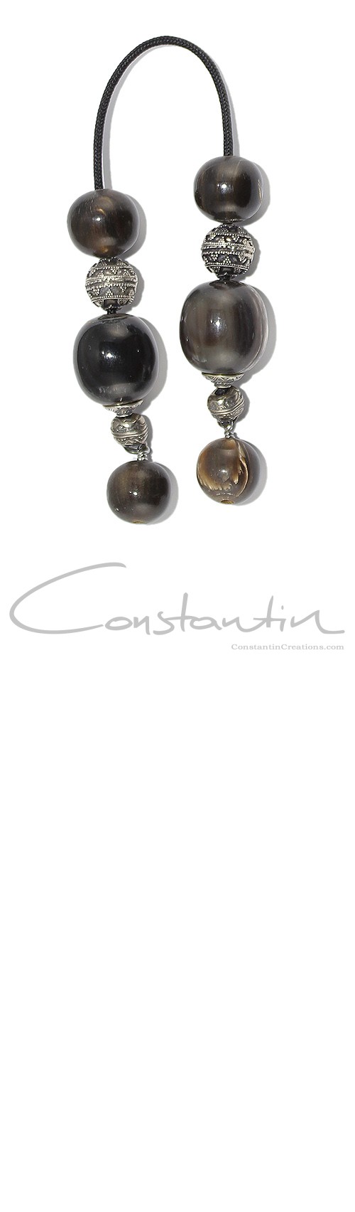 Mini worry beads (begleri) made of  round Water Buffalo horn beads and sterling silver parts.