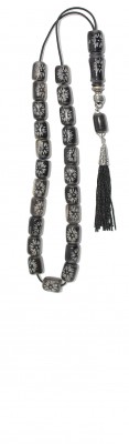 Greek style Komboloi with barrel shape beads made of  hand engraved, natural horn.