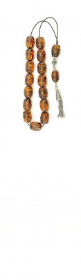 Premium, Greek komboloi set made of natural amber, hand carved beads and silver parts.