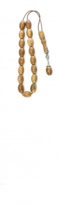 Greek Komboloi with oval shape beads made of natural Coconut wood and silver.