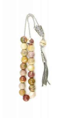 Multicolor selection of gemstones, in handmade Greek komboloi.