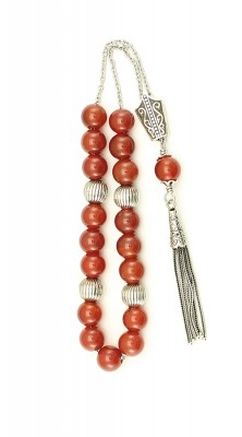 Traditionally crafted , Greek komboloi made of natural Red Agate gemstone and silver.