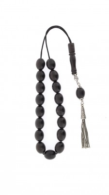 Black ebony. Traditional wooden Greek komboloi decorated with sterling silver.