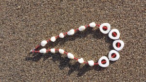 Total Summer look!  Handcrafted necklace of MOP and Aegean sea, red coral beads.