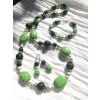 Handmade set of necklace, bracelet & matching earrings made of Lime Green Turquoise, Lava stone and white Howlite beads