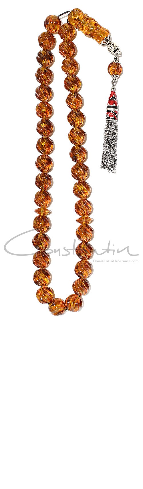 Worry beads set made of natural amber, hand carved beads.