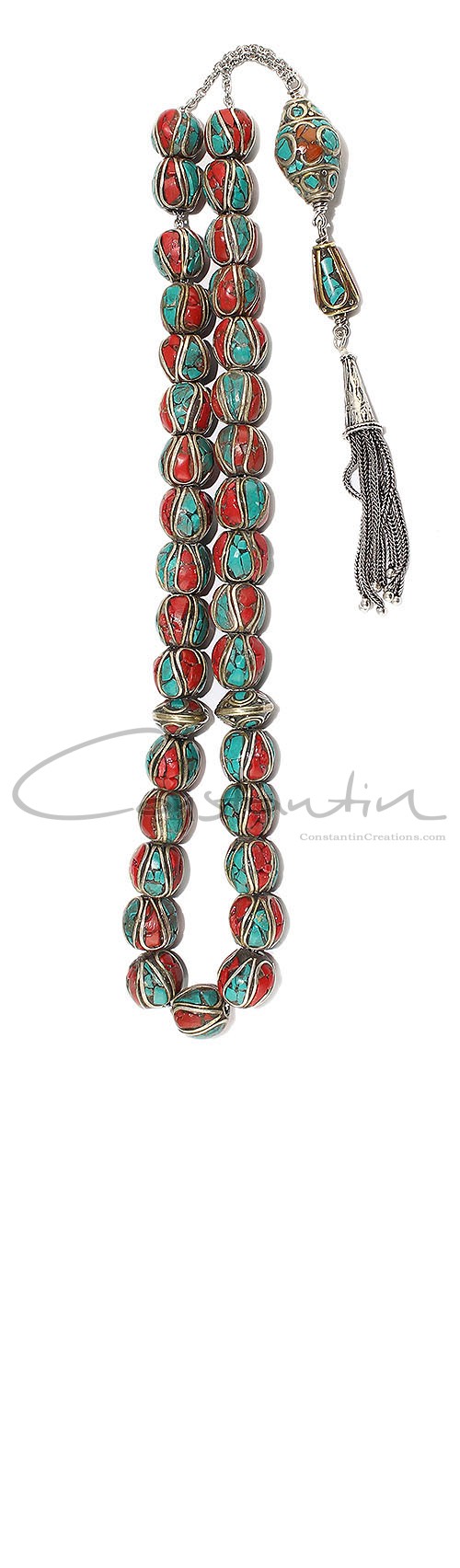 Vintage, medium size worry beads set with round shape beads decorated with mosaic artwork. 