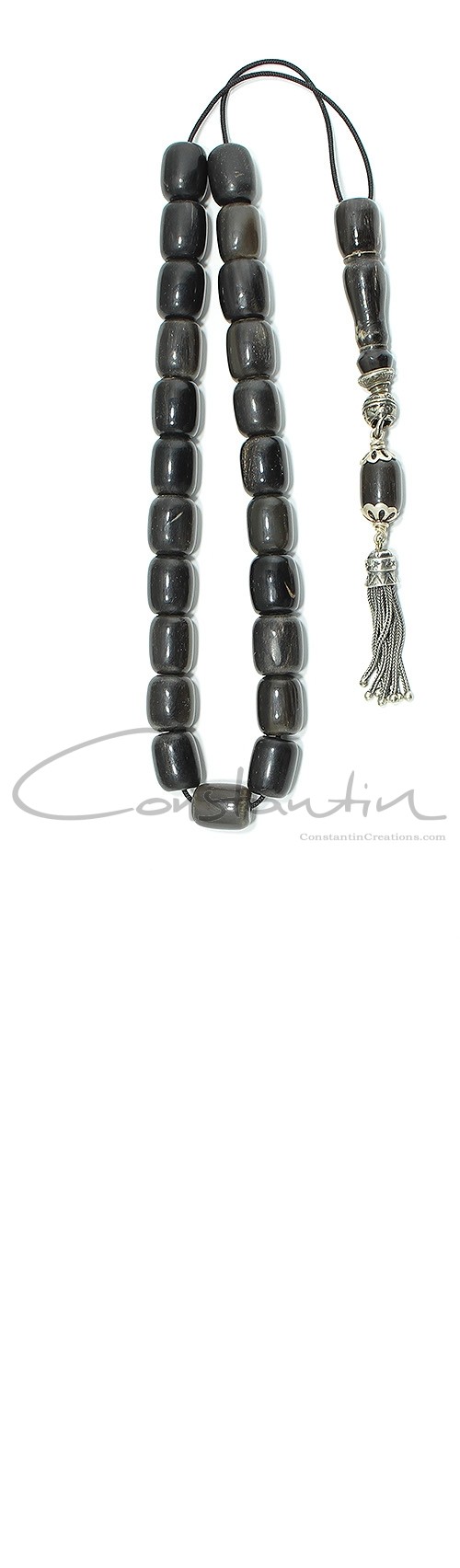 Greek Komboloi of drum shape, handcrafted beads made of  Black / Grey natural horn. 