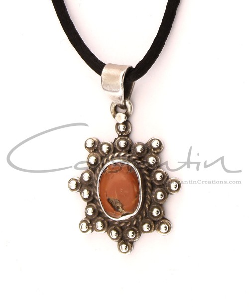 Vintage, natural, Aegean sea, red coral pendant with silver. 