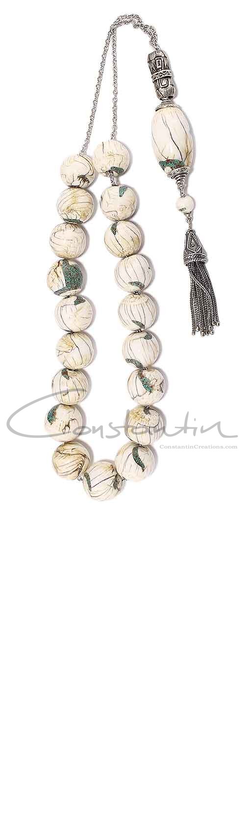 Hand made Greek  Komboloi  of, Nepalese Naga Conch sea shell beads