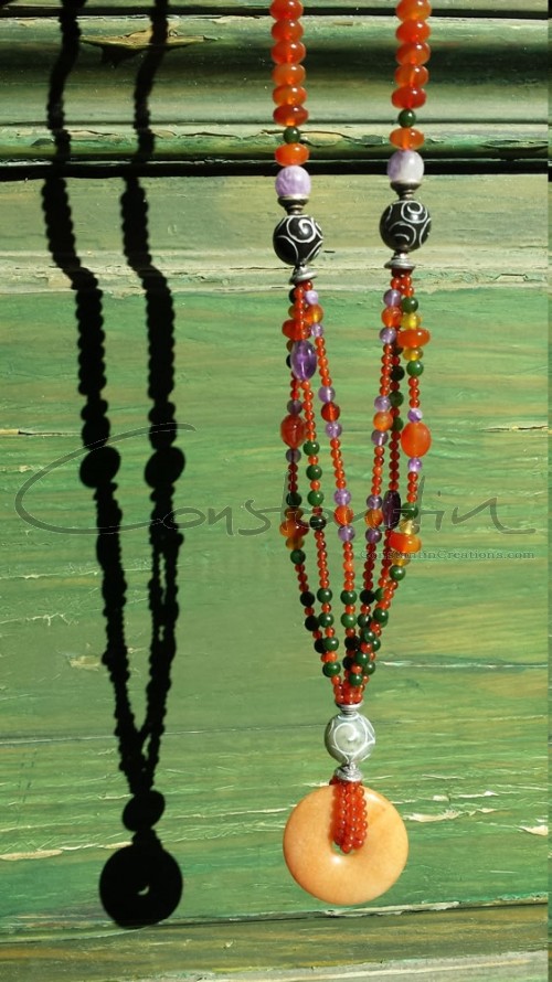 Multi stone, hand made long necklace.