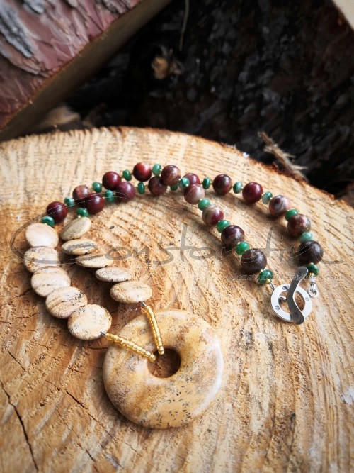 Multicolor beaded, casual necklace, made of natural Jasper gemstone.  