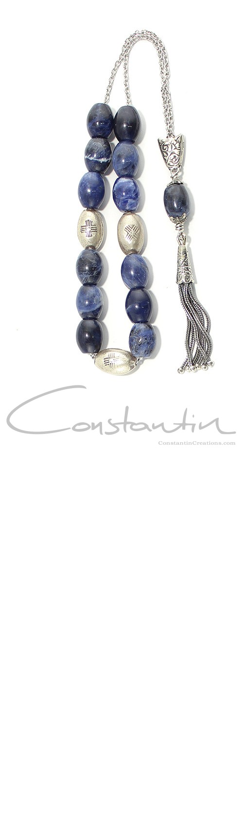 Greek komboloi made of silver beads,silver parts and natural Blue Sodalite stone.