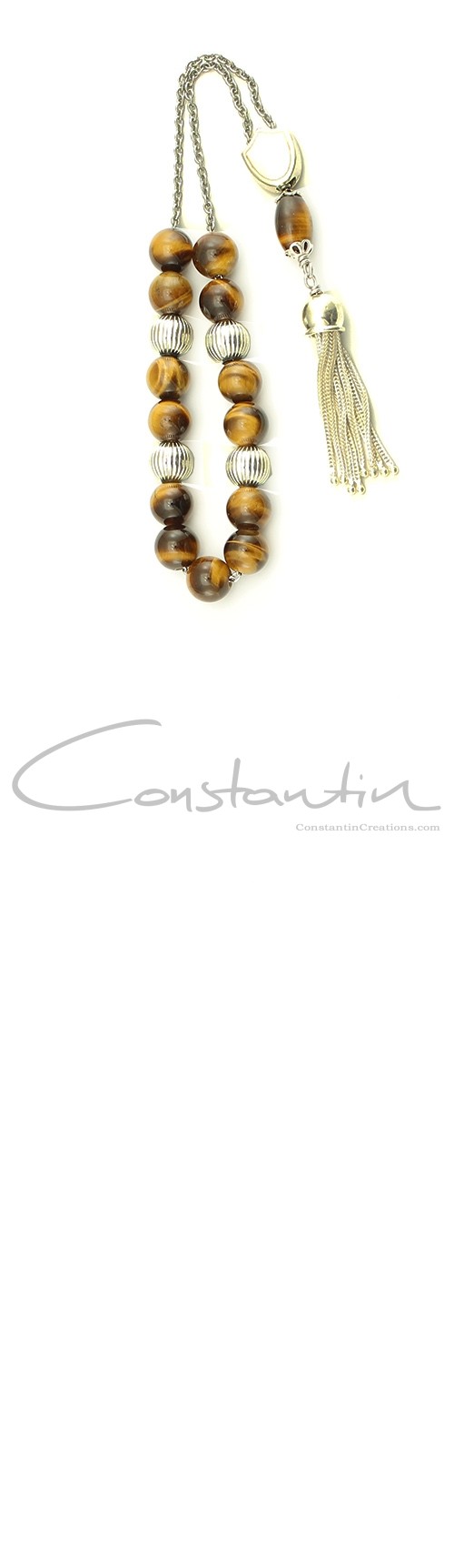 Traditionally, hand crafted Greek komboloi, made of natural Semi Precious stone Tiger's Eye beads and silver parts.