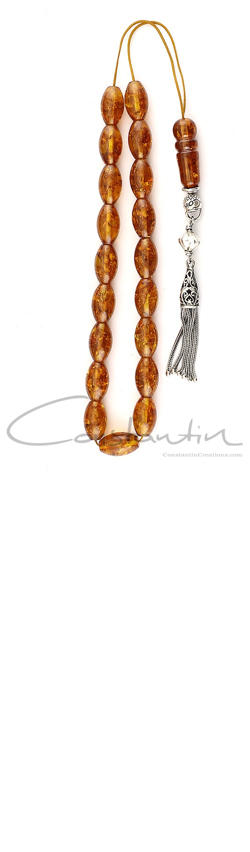 Classic, Greek style komboloi with oval shape amber beads.