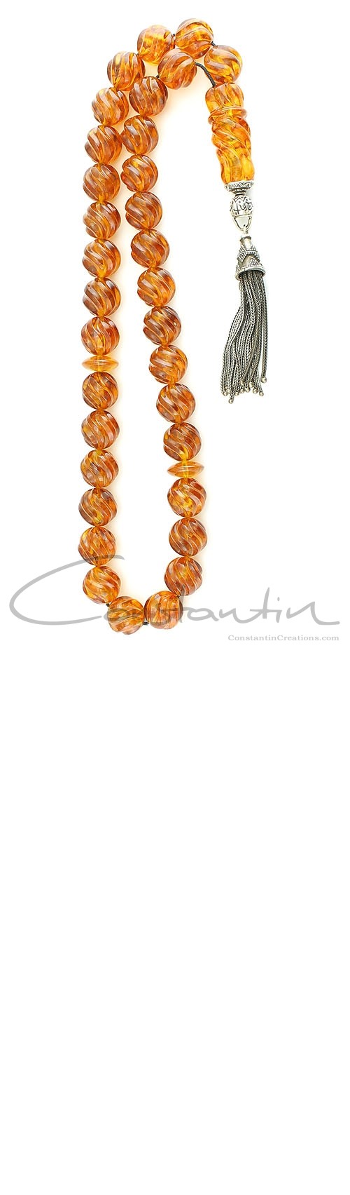 Exclusive and Collectable, Worry beads set made of natural amber, engraved beads. 
