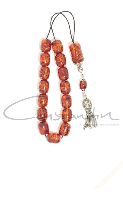 Greek komboloi made of natural amber and solid sterling silver