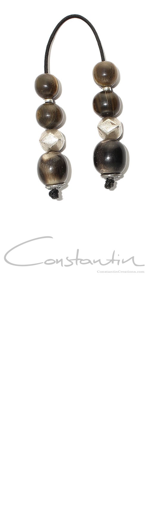 Mini worry beads (begleri) made of  Water Buffalo horn and sterling silver parts.