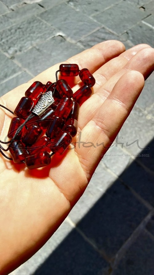 natural red amber komboloi with sterling silver