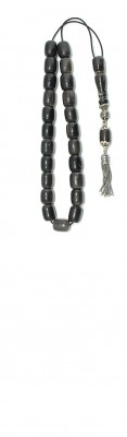 Black / Grey natural horn , hand crafted Greek komboloi with silver parts and tassel.