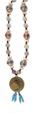 Hand made long necklace made of vintage, silver Nepalese beads and gem stones.