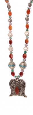 Hand made long necklace made of vintage, silver Nepalese beads, Agate  and Carnelian mineral stone beads. 