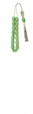 Premium quality, green Aventurine gemstone komboloi with silver decoration.