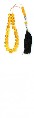 Irregular shaped rounded beads, Greek komboloi, made of transparent, light Yellow natural amber.