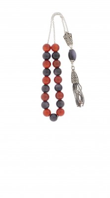 Two colors Greek komboloi of gemstones and handcrafted silver parts.