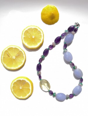 Inspired by Lemon ! Unique design, handcrafted beaded necklace of mineral gemstones.