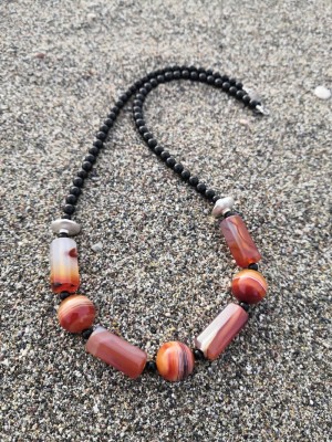 Unique patterns of  Lace Agate on hand crafted necklace .