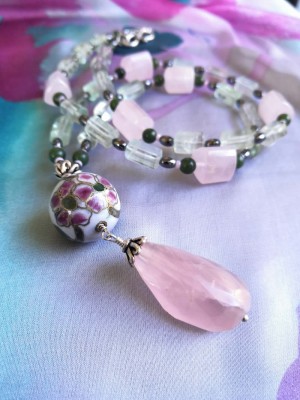 A happy colors long necklace  inspired by the spring blossom of Magnolia flower.