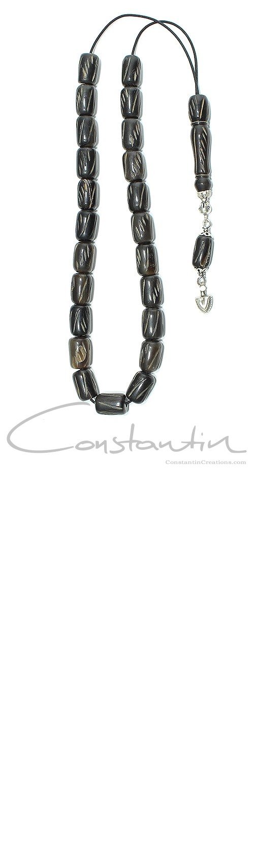 Fully hand engraved , Greek komboloi made of natural horn beads and silver.
