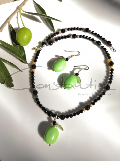 The story of the Greek olive ! Handmade necklace and matching earrings.