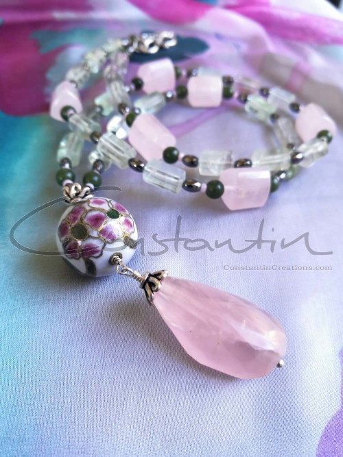A happy colors long necklace  inspired by the spring blossom of Magnolia flower.