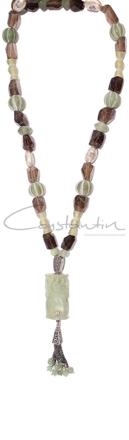 Unique, multicolor necklace with vintage stone components.     