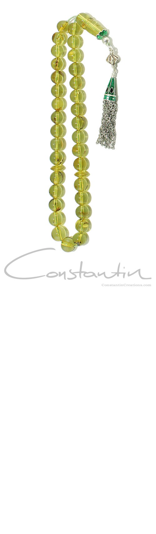 Pocket size worry beads set made of natural, green Colombian amber.