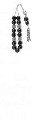 Greek komboloi made of silver beads,silver parts and natural Black Onyx stone.